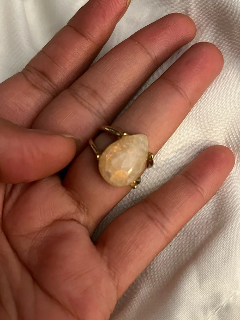 Zara Gold-Tone Teardrop Ring with Cream Opalescent Stone